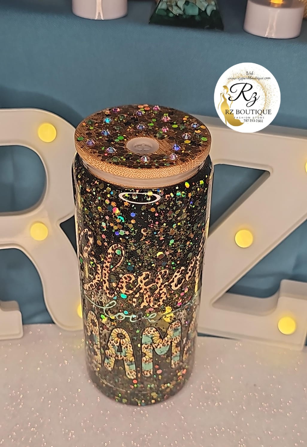 Vaso Glitter Motivo Mamá