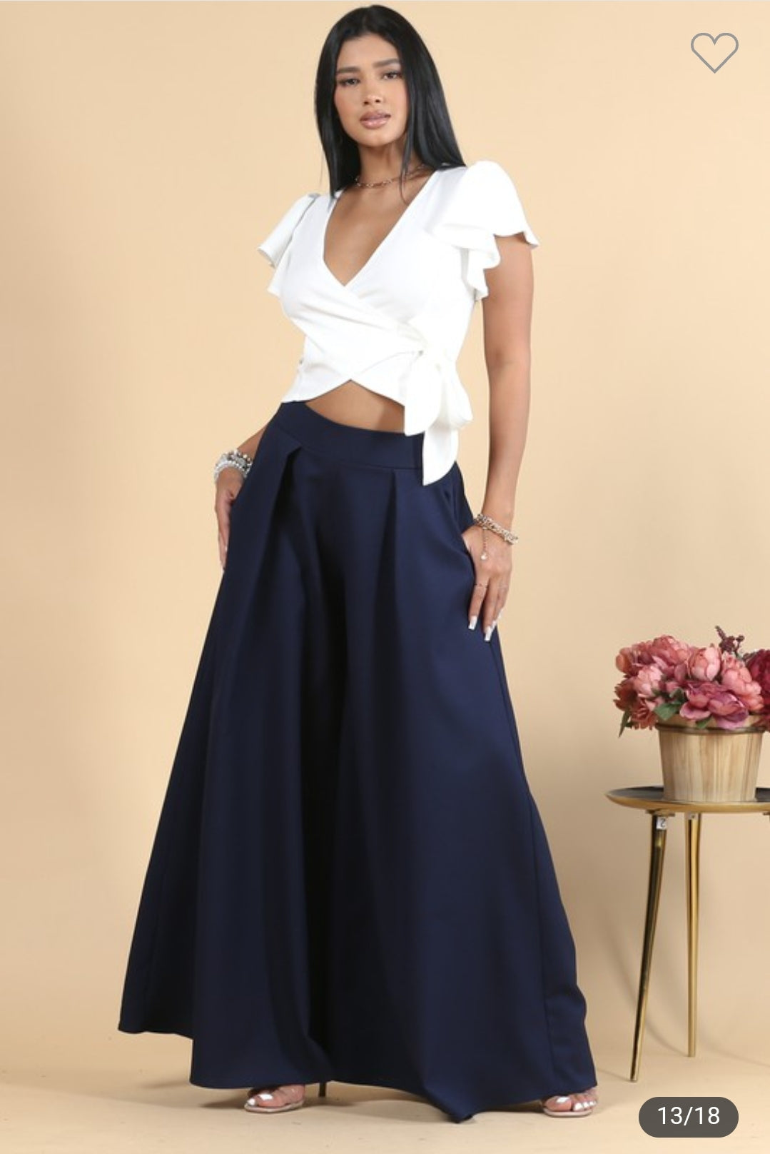 V Neck-Ruffle Crop Top