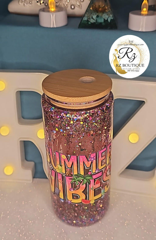 Summer Glitter/Verano Vaso Cristal