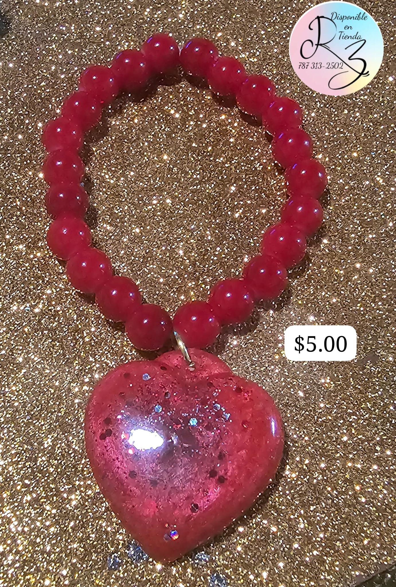 Pulsera Roja con Charm en Resina
